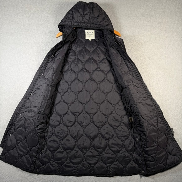 Dylan Los Angeles Black Quilted Hooded Long Vest Jacket‎ XS Made in China - Picture 3 of 9